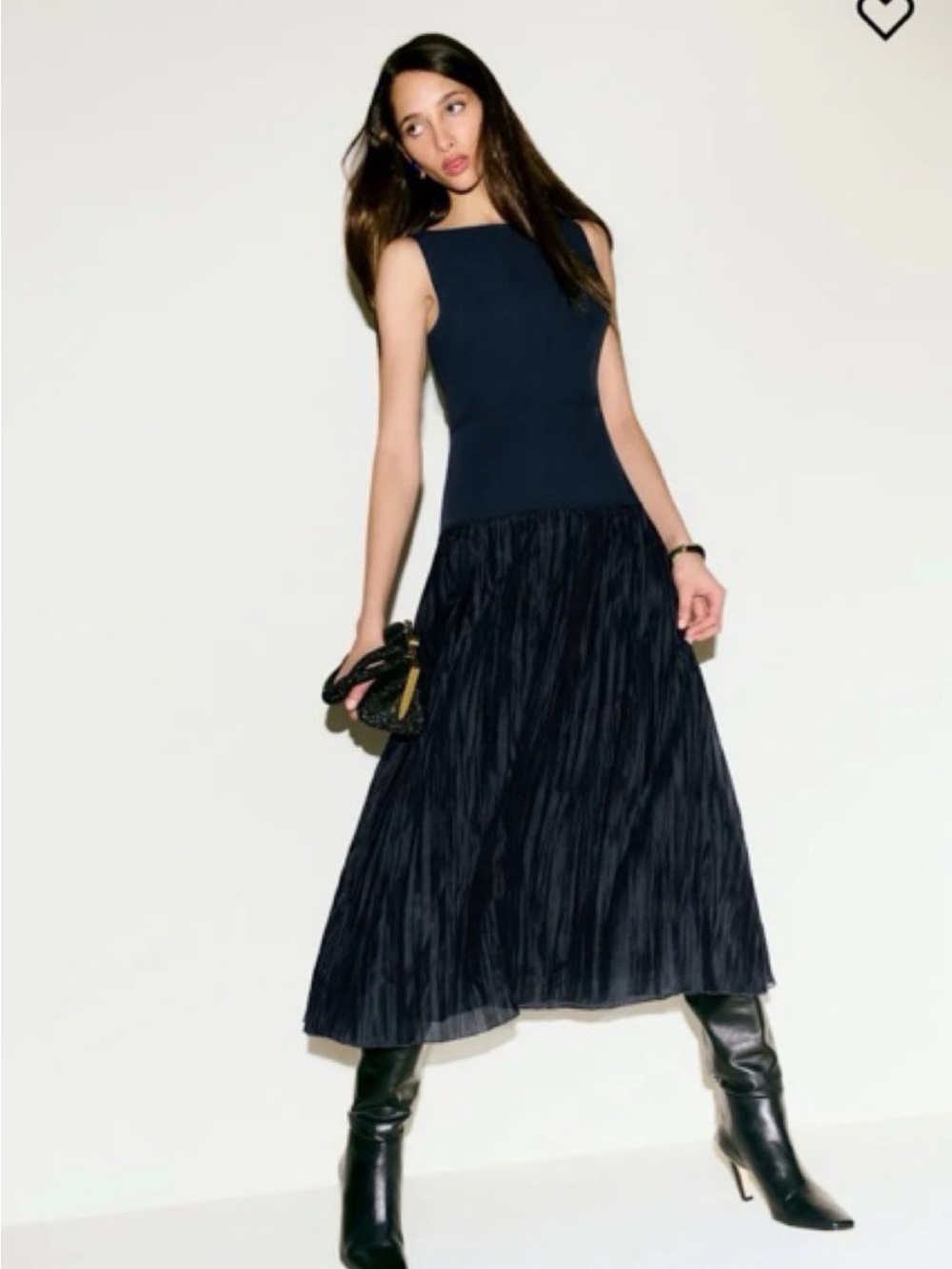 Kourt Erin Dress Sleeveless Navy with Pleated Skirt Womens